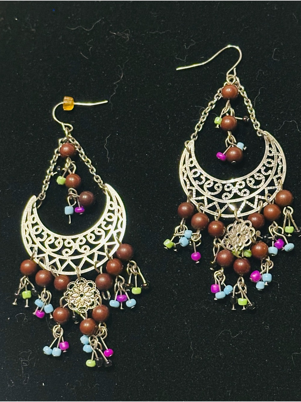 Charm Women Carved Flower Drop Beads Hook Earrings Tassel Bohemian Earrings Hobo